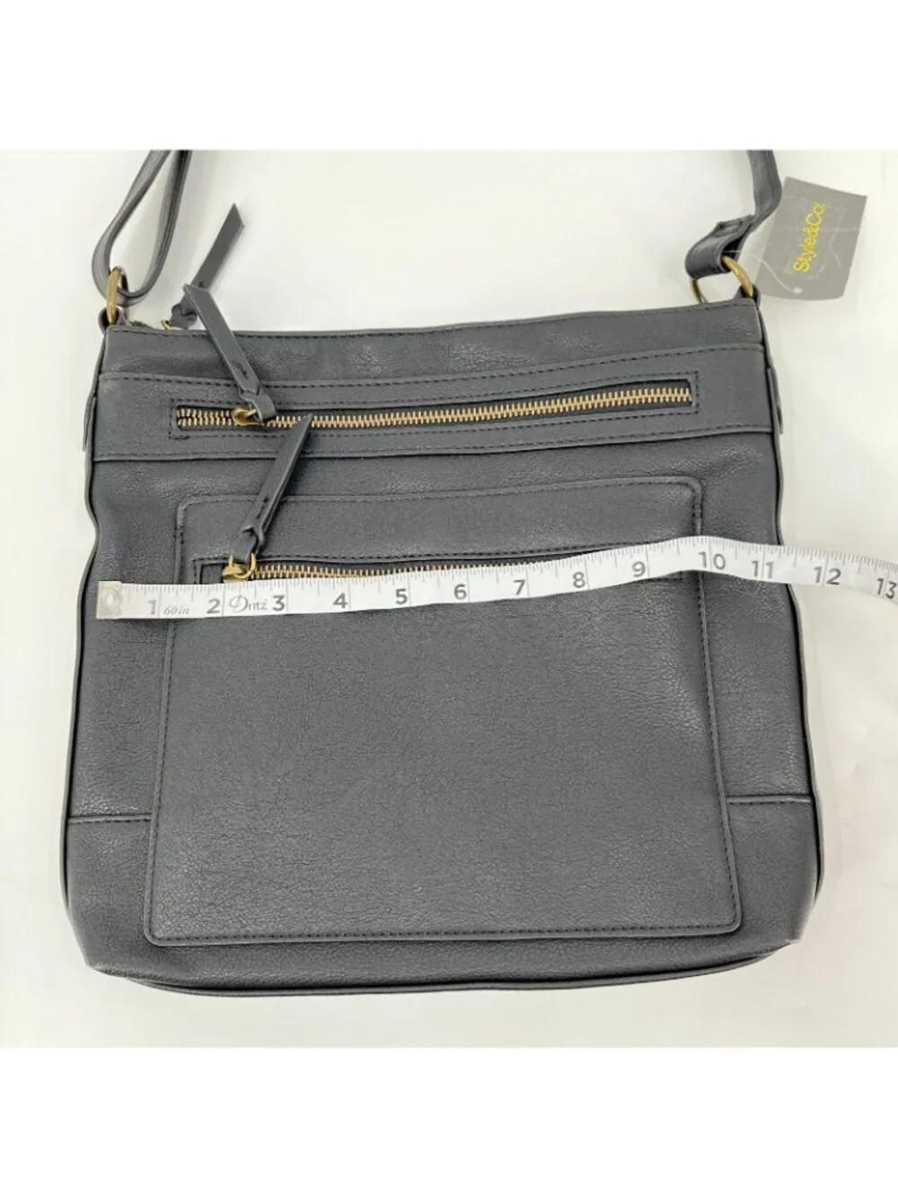 Style & Co Hudsonn Medium Crossbody Bag Black Faux Leather Zip Pocket Purse
